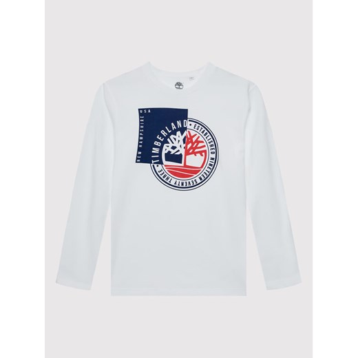 Timberland Bluzka T25T32 D Biały Regular Fit ze sklepu MODIVO w kategorii T-shirty chłopięce - zdjęcie 182646435