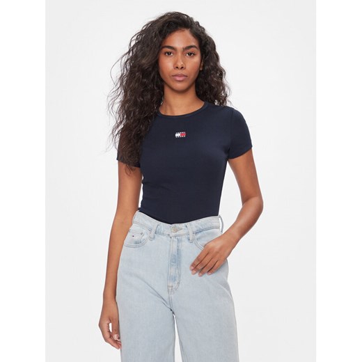Tommy Jeans T-Shirt Badge DW0DW17881 Granatowy Slim Fit ze sklepu MODIVO w kategorii Bluzki damskie - zdjęcie 182646448