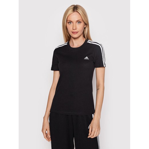 adidas T-Shirt Loungewear Essentials 3-Stripes GL0784 Czarny Slim Fit ze sklepu MODIVO w kategorii Bluzki damskie - zdjęcie 182647939