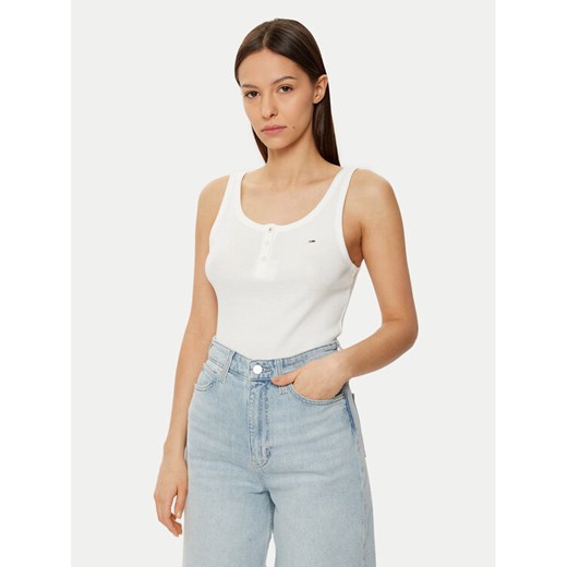 Tommy Jeans Top DW0DW19492 Biały Slim Fit ze sklepu MODIVO w kategorii Bluzki damskie - zdjęcie 182648105