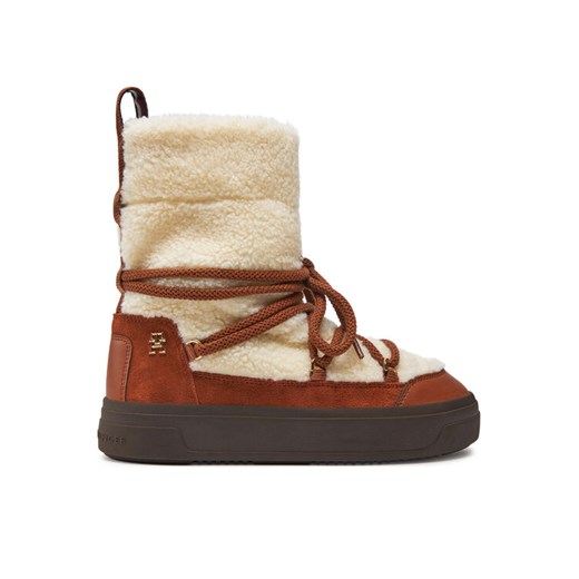 Tommy Hilfiger Śniegowce Lace-Up Faux Shearling Snowboot FW0FW08252 Beżowy ze sklepu MODIVO w kategorii Śniegowce damskie - zdjęcie 182649699