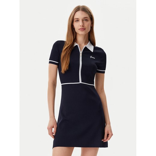 Guess Sukienka dzianinowa V5GK00 Z3D60 Granatowy Regular Fit ze sklepu MODIVO w kategorii Sukienki - zdjęcie 182650928