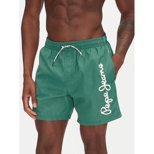 Pepe Jeans Szorty kąpielowe Logo PMB10419 Zielony Regular Fit ze sklepu MODIVO w kategorii Kąpielówki - zdjęcie 182651025