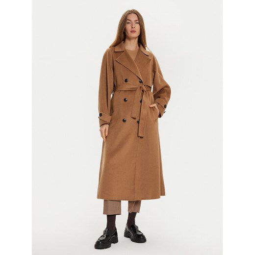 Tommy Hilfiger Płaszcz wełniany WW0WW45919 Brązowy Oversize ze sklepu MODIVO w kategorii Płaszcze damskie - zdjęcie 182652119