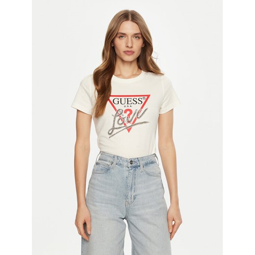 Guess T-Shirt W5RI10 I3Z14 Écru Regular Fit ze sklepu MODIVO w kategorii Bluzki damskie - zdjęcie 182652285