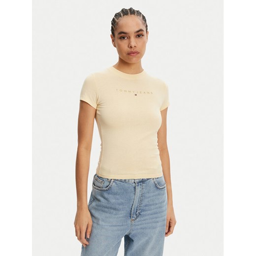 Tommy Jeans T-Shirt Tonal Linear DW0DW20315 Żółty Slim Fit ze sklepu MODIVO w kategorii Bluzki damskie - zdjęcie 182652375