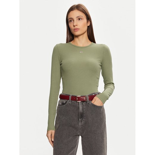 Tommy Jeans Bluzka Essential DW0DW17387 Zielony Slim Fit ze sklepu MODIVO w kategorii Bluzki damskie - zdjęcie 182652579