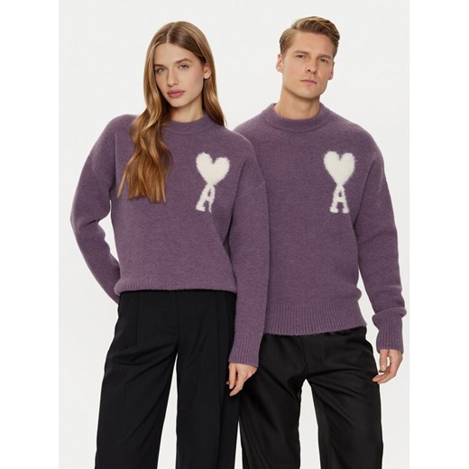 AMI PARIS Sweter UKS025.KN0032 Fioletowy Relaxed Fit ze sklepu MODIVO w kategorii Swetry męskie - zdjęcie 182652767