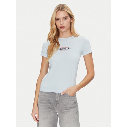 Guess Jeans T-Shirt W4YI03 J1314 Błękitny Slim Fit ze sklepu MODIVO w kategorii Bluzki damskie - zdjęcie 182653046