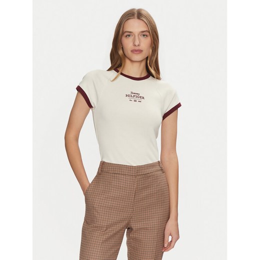 Tommy Hilfiger T-Shirt WW0WW43898 Beżowy Slim Fit ze sklepu MODIVO w kategorii Bluzki damskie - zdjęcie 182653206