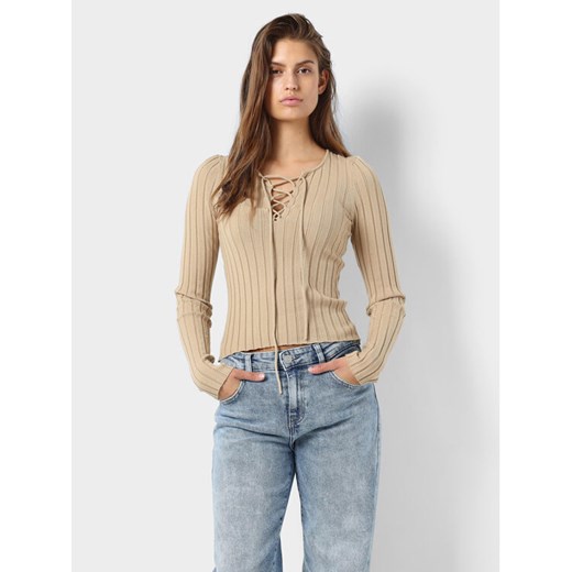 Noisy May Bluzka Freya 27028880 Beżowy Slim Fit ze sklepu MODIVO w kategorii Bluzki damskie - zdjęcie 182653556
