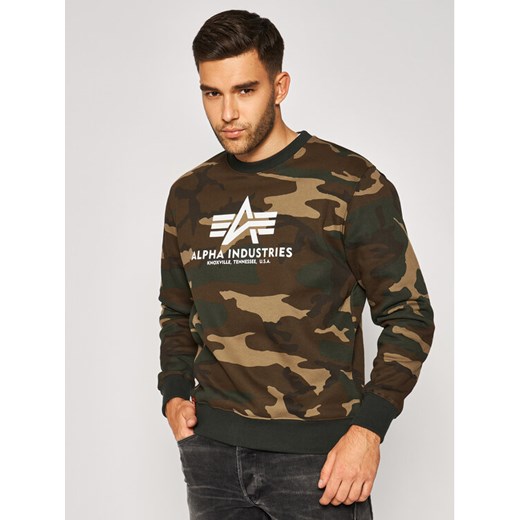 Alpha Industries Bluza Basic 178302C Zielony Regular Fit ze sklepu MODIVO w kategorii Bluzy męskie - zdjęcie 182654249