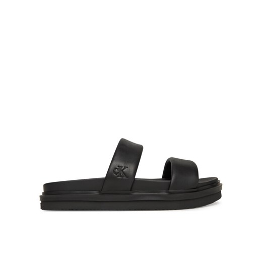 Calvin Klein Jeans Klapki Flat Molded Doublebar Sandal Lth YM0YM01226 Czarny ze sklepu MODIVO w kategorii Klapki męskie - zdjęcie 182654275