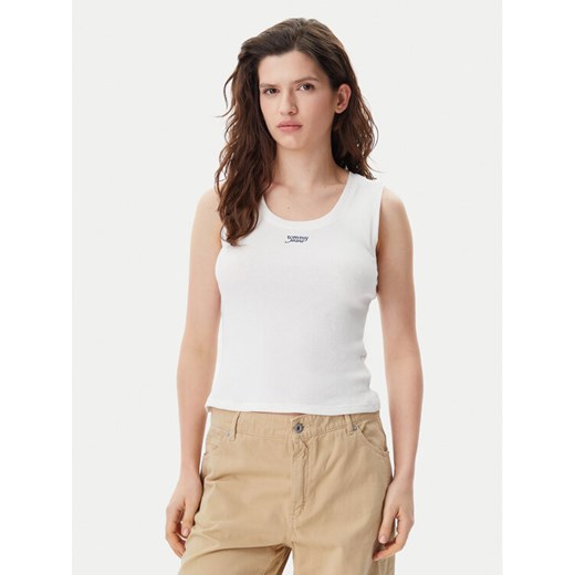 Tommy Jeans Top DW0DW21369 Biały Slim Fit ze sklepu MODIVO w kategorii Bluzki damskie - zdjęcie 182654639