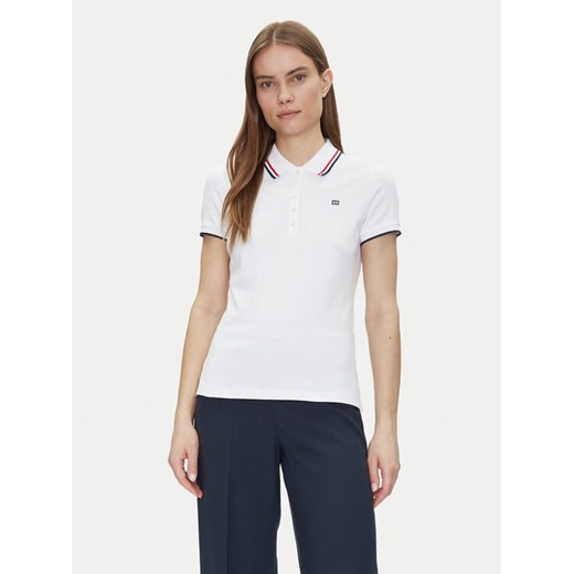 Tommy Hilfiger Polo Feminine Sporty Slim Polo Ss WW0WW44517 Biały Regular Fit ze sklepu MODIVO w kategorii Bluzki damskie - zdjęcie 182654768