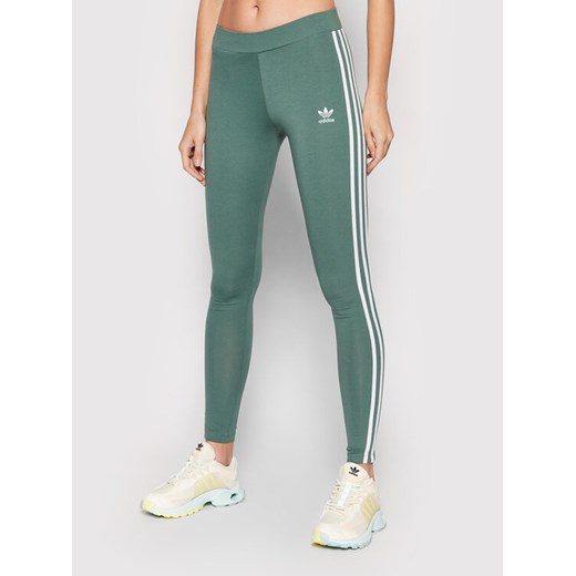 adidas Legginsy 3 Stripes HE0405 Zielony Slim Fit ze sklepu MODIVO w kategorii Spodnie damskie - zdjęcie 182655016