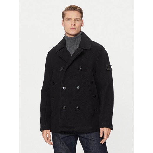 Stone Island Płaszcz wełniany 8115441F5 Czarny Regular Fit ze sklepu MODIVO w kategorii Płaszcze męskie - zdjęcie 182655397
