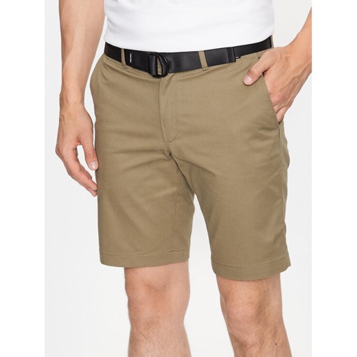 Calvin Klein Szorty materiałowe Modern Twill K10K111788 Zielony Slim Fit ze sklepu MODIVO w kategorii Spodenki męskie - zdjęcie 182655609