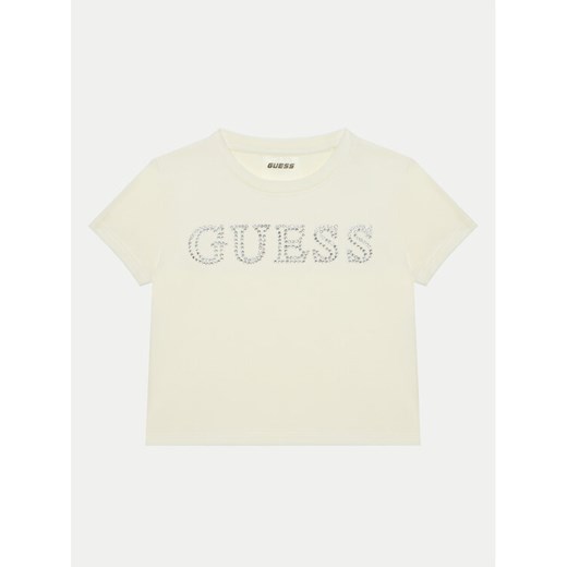 Guess T-Shirt J4YI48 KBXI2 Écru Regular Fit ze sklepu MODIVO w kategorii Bluzki dziewczęce - zdjęcie 182655785