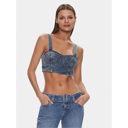 Tommy Jeans Top DW0DW17065 Niebieski Slim Fit ze sklepu MODIVO w kategorii Bluzki damskie - zdjęcie 182655919