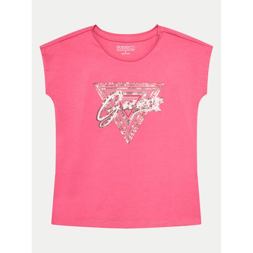 Guess T-Shirt J4GI21 K6YW4 Różowy Boxy Fit ze sklepu MODIVO w kategorii Bluzki dziewczęce - zdjęcie 182656247