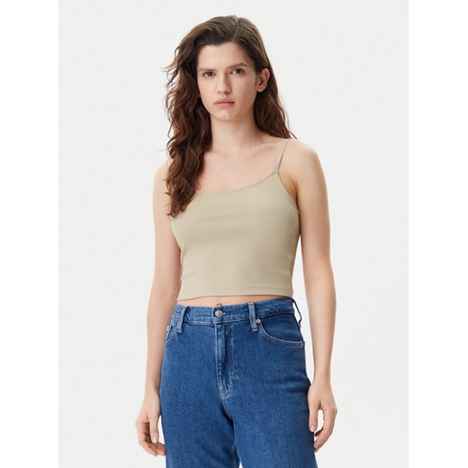 Calvin Klein Jeans Top Logo J20J225312 Beżowy Slim Fit ze sklepu MODIVO w kategorii Bluzki damskie - zdjęcie 182656678