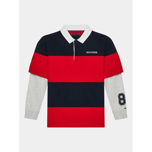 Tommy Hilfiger Bluza Rugby Stripe Polo L/S KB0KB08736 Czerwony Regular Fit ze sklepu MODIVO w kategorii Bluzy chłopięce - zdjęcie 182657879