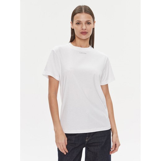 Calvin Klein T-Shirt Metallic Micro Logo T Shirt K20K206967 Biały Regular Fit ze sklepu MODIVO w kategorii Bluzki damskie - zdjęcie 182657948
