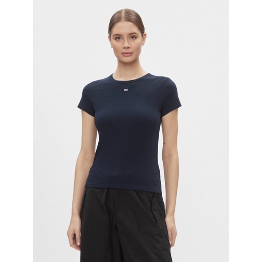 Tommy Jeans T-Shirt Essential DW0DW17383 Granatowy Slim Fit ze sklepu MODIVO w kategorii Bluzki damskie - zdjęcie 182658239