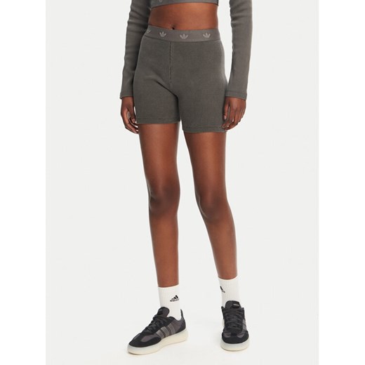 adidas Kolarki Ribbed Booty JC7554 Szary Slim Fit ze sklepu MODIVO w kategorii Szorty - zdjęcie 182659355