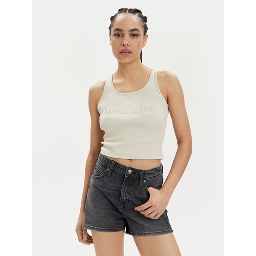 Wrangler Top Logo 112350281 Beżowy Slim Fit ze sklepu MODIVO w kategorii Bluzki damskie - zdjęcie 182659515
