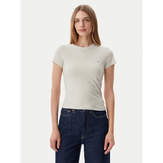 Tommy Jeans T-Shirt DW0DW20459 Beżowy Slim Fit ze sklepu MODIVO w kategorii Bluzki damskie - zdjęcie 182660186