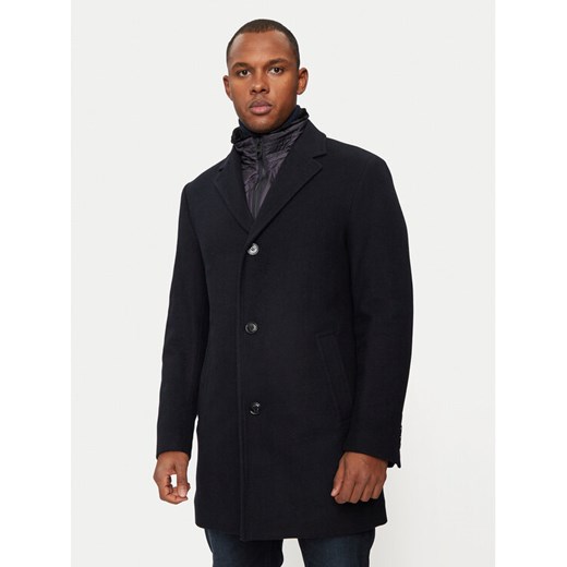 Hechter Paris Płaszcz wełniany 45014 142270 Granatowy Regular Fit ze sklepu MODIVO w kategorii Płaszcze męskie - zdjęcie 182660289