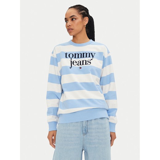 Tommy Jeans Bluza Ess Logo DW0DW19041 Niebieski Relaxed Fit ze sklepu MODIVO w kategorii Bluzy damskie - zdjęcie 182661117