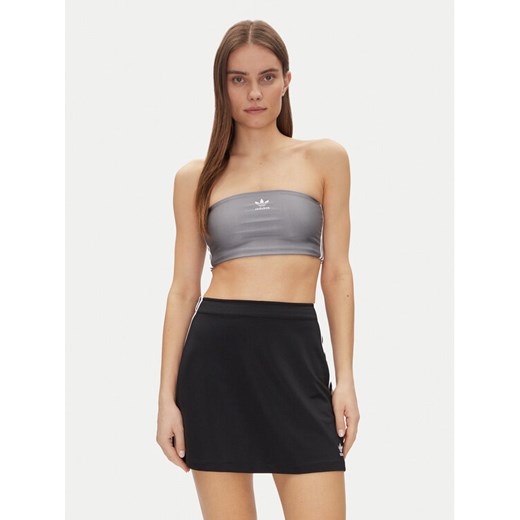 adidas Top 3-Stripes JD3385 Szary Slim Fit ze sklepu MODIVO w kategorii Bluzki damskie - zdjęcie 182661676