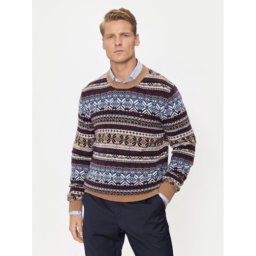 Tommy Hilfiger Sweter MW0MW37026 Brązowy Regular Fit ze sklepu MODIVO w kategorii Swetry męskie - zdjęcie 182662259