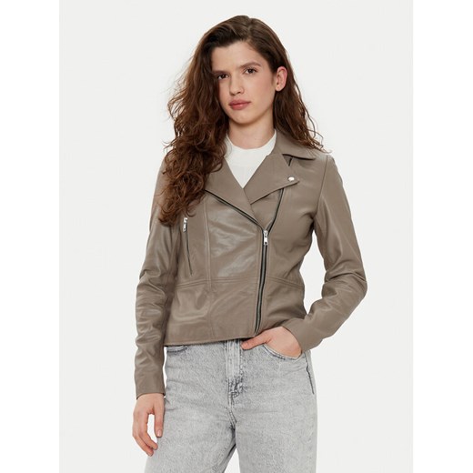 YAS Kurtka skórzana Sophie 26018510 Szary Regular Fit ze sklepu MODIVO w kategorii Kurtki damskie - zdjęcie 182662366