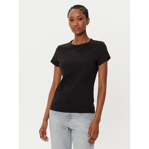 Calvin Klein T-Shirt Satin K20K207974 Czarny Regular Fit ze sklepu MODIVO w kategorii Bluzki damskie - zdjęcie 182663139