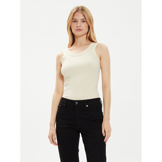 Calvin Klein Top K20K207190 Beżowy Slim Fit ze sklepu MODIVO w kategorii Bluzki damskie - zdjęcie 182663486
