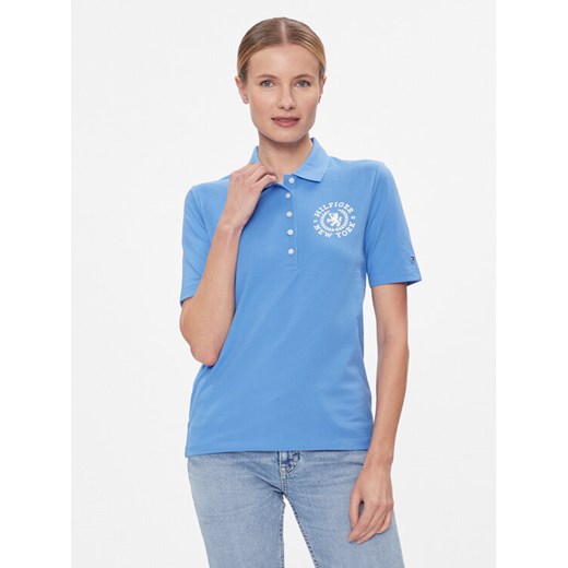 Tommy Hilfiger Polo Reg Crest Emb Polo Ss WW0WW41061 Niebieski Regular Fit ze sklepu MODIVO w kategorii Bluzki damskie - zdjęcie 182663498