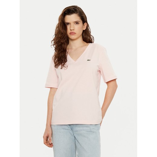 Lacoste T-Shirt TF7300 Różowy Regular Fit ze sklepu MODIVO w kategorii Bluzki damskie - zdjęcie 182663738
