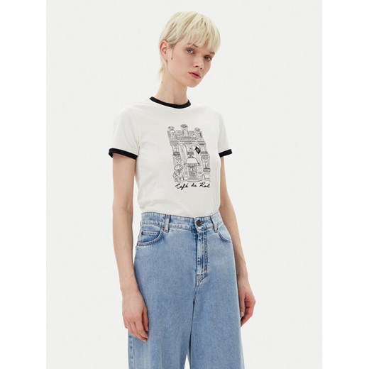 KARL LAGERFELD T-Shirt A2W17087 Écru Regular Fit ze sklepu MODIVO w kategorii Bluzki damskie - zdjęcie 182663885