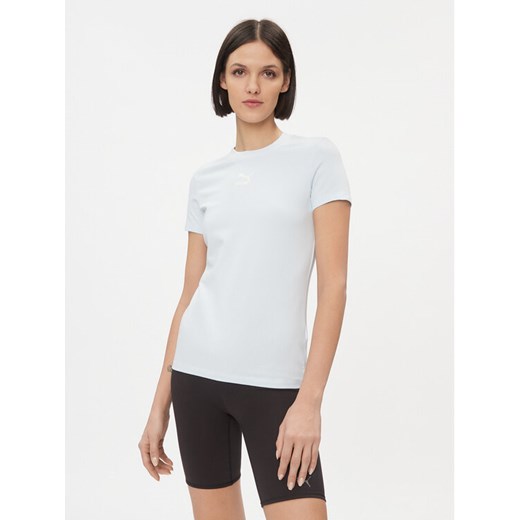 Puma T-Shirt Classics 535610 Błękitny Tight Fit ze sklepu MODIVO w kategorii Bluzki damskie - zdjęcie 182664368