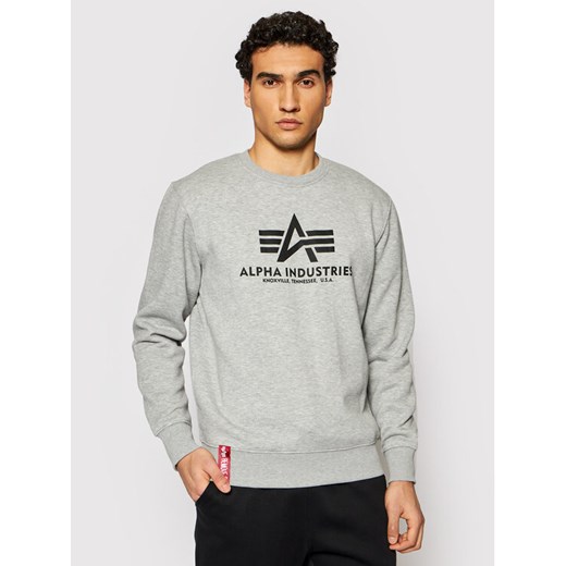 Alpha Industries Bluza Basic Sweater 178302 Szary Regular Fit ze sklepu MODIVO w kategorii Bluzy męskie - zdjęcie 182664507