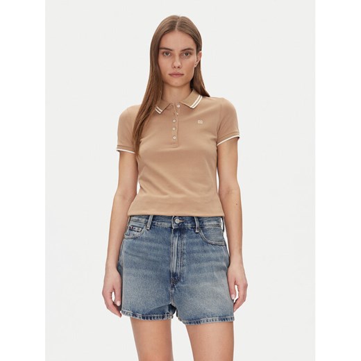 Tommy Hilfiger Polo Feminine Sporty Slim Polo Ss WW0WW44517 Khaki Regular Fit ze sklepu MODIVO w kategorii Bluzki damskie - zdjęcie 182664558