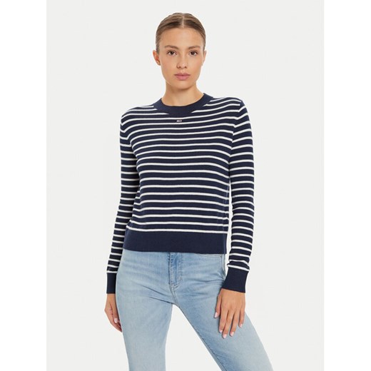 Tommy Jeans Sweter Essential DW0DW17254 Granatowy Regular Fit ze sklepu MODIVO w kategorii Swetry damskie - zdjęcie 182664719