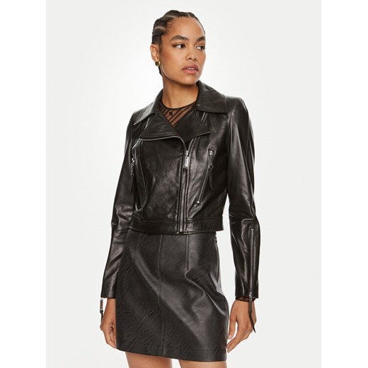 Elisabetta Franchi Kurtka skórzana GD-44Z-46E2 Czarny Regular Fit ze sklepu MODIVO w kategorii Kurtki damskie - zdjęcie 182664959