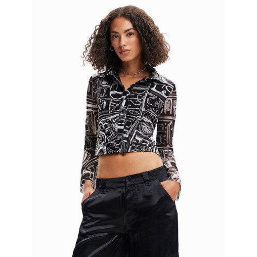 Desigual Koszula Lettering 23SWTKBZ Czarny Slim Fit ze sklepu MODIVO w kategorii Koszule damskie - zdjęcie 182665126