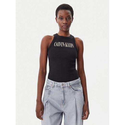 Calvin Klein Jeans Top Varsity J20J225520 Czarny Slim Fit ze sklepu MODIVO w kategorii Bluzki damskie - zdjęcie 182665175