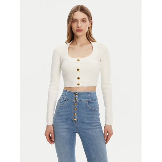 Elisabetta Franchi Kardigan MK53S51E2 Écru Regular Fit ze sklepu MODIVO w kategorii Swetry damskie - zdjęcie 182665307